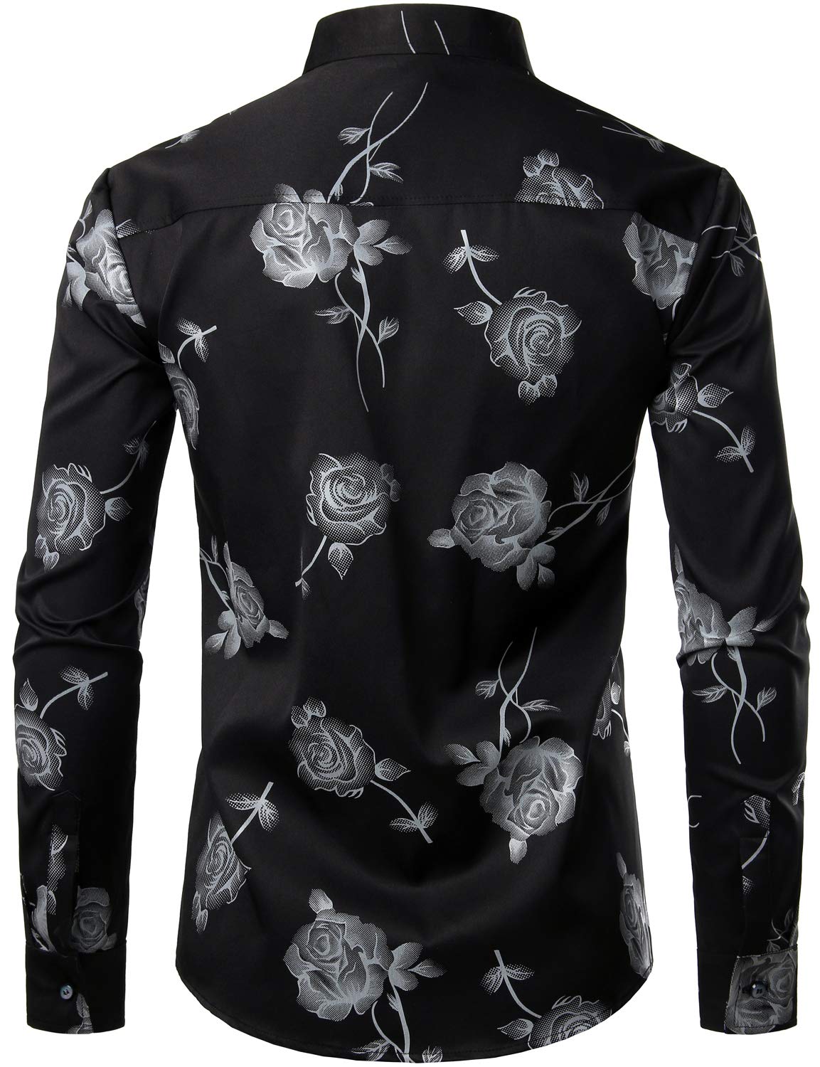 Camisa de vestir Rose floral estampado Button Up casual de manga larga para hombre