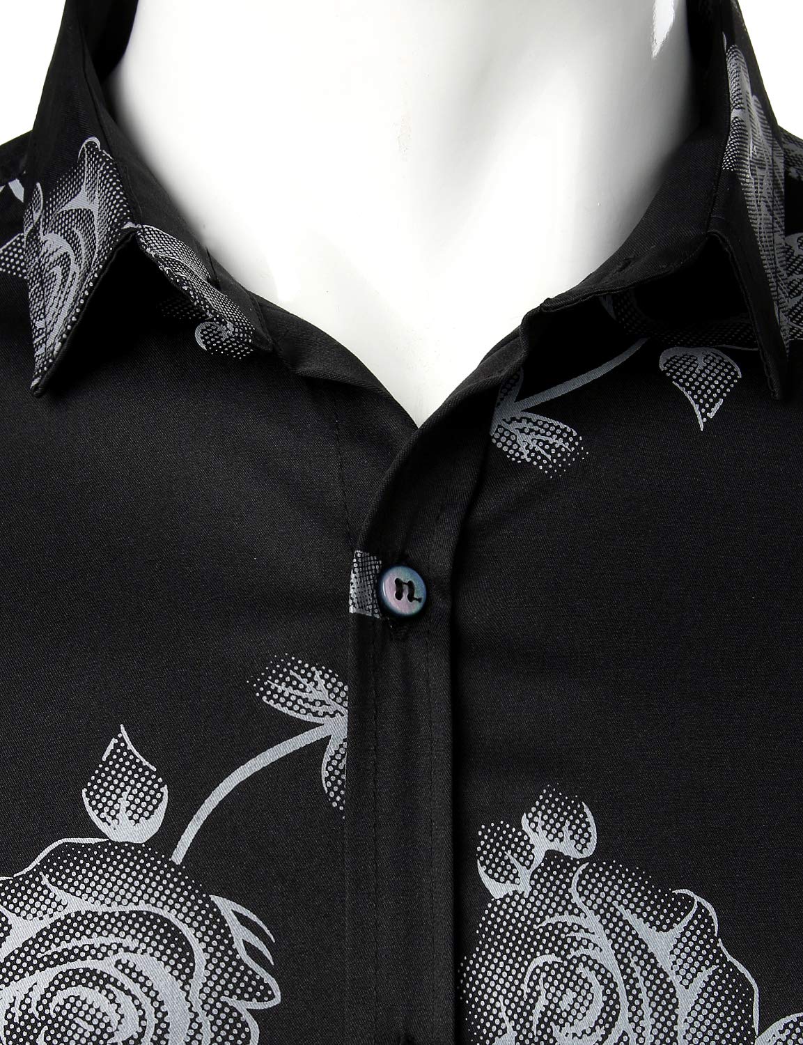 Camisa de vestir Rose floral estampado Button Up casual de manga larga para hombre