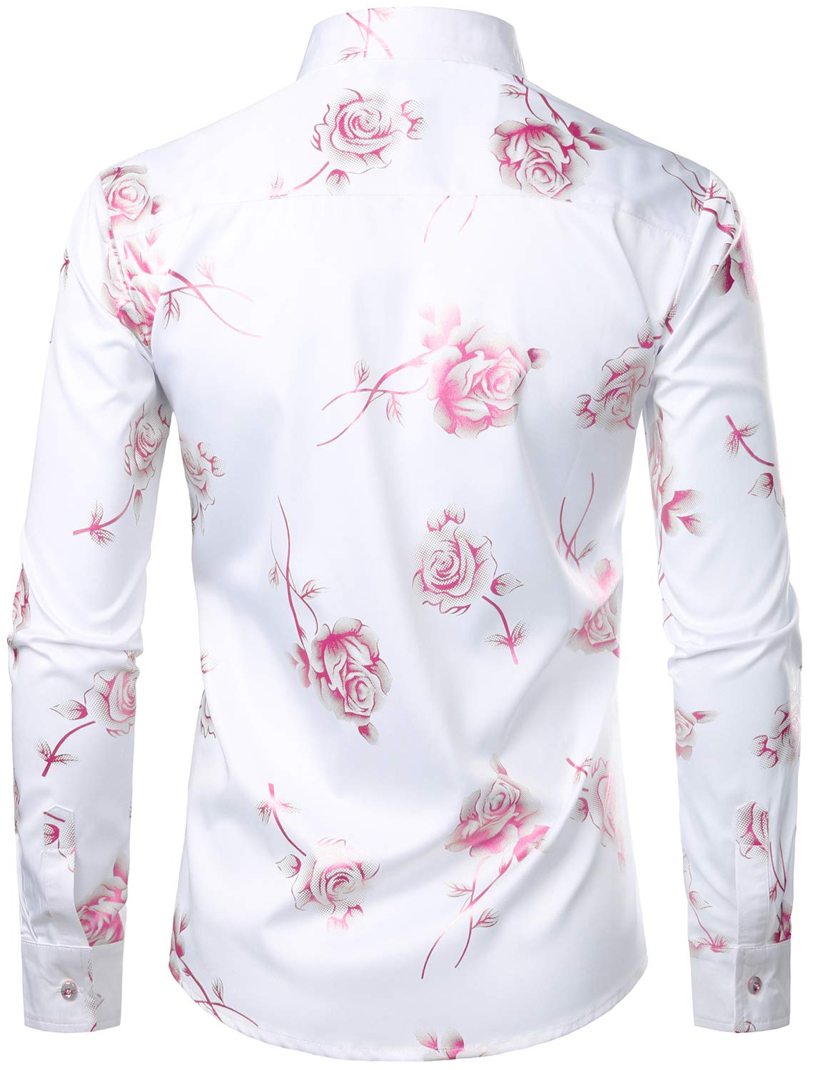 Camisa de vestir casual Pink Rose floral estampado Button Up de manga larga para hombre