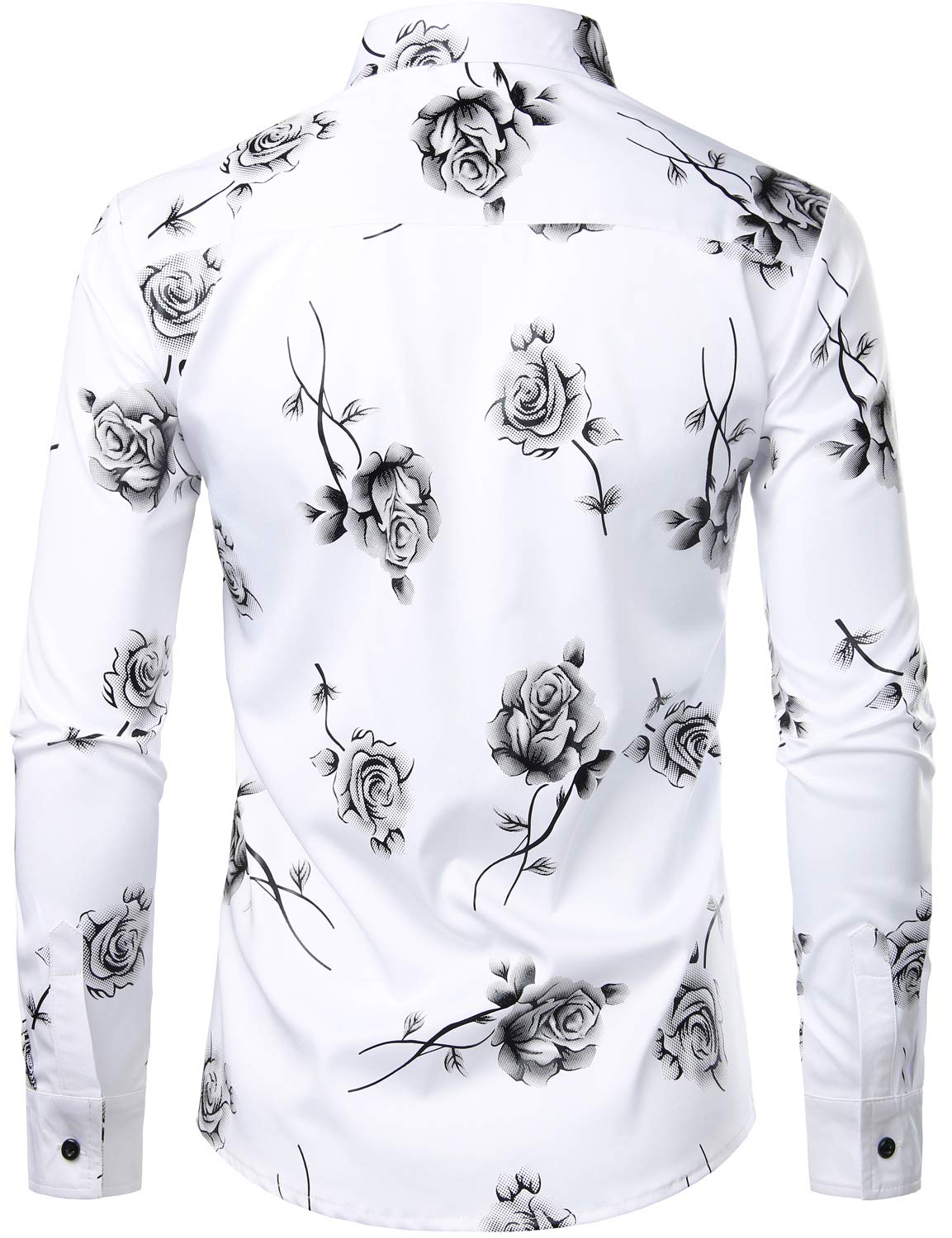 Camisa casual Rose floral estampado Button Up de manga larga para hombre