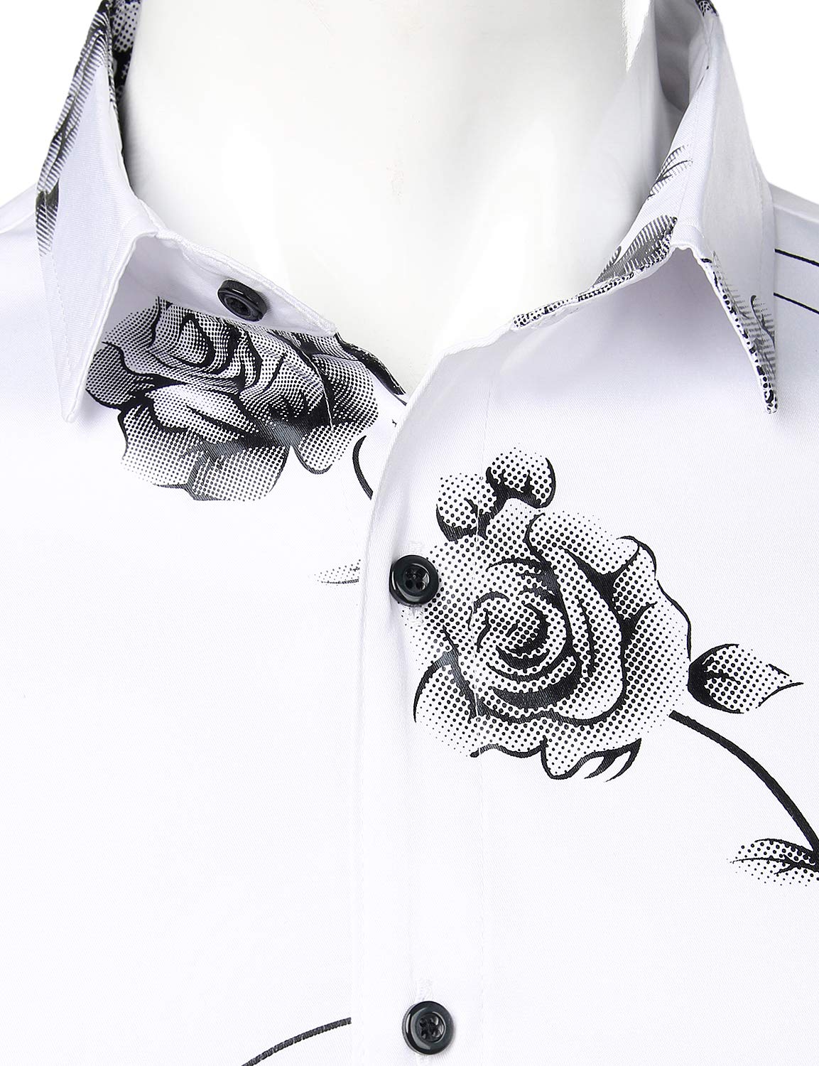 Camisa casual Rose floral estampado Button Up de manga larga para hombre