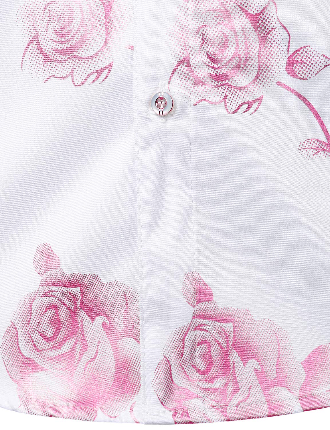 Camisa de vestir casual Pink Rose floral estampado Button Up de manga larga para hombre