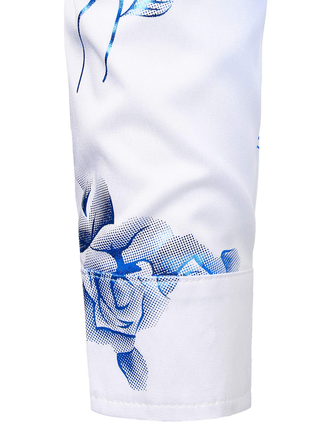 Camisa de vestir casual Blue Rose floral estampado Button Up de manga larga para hombre