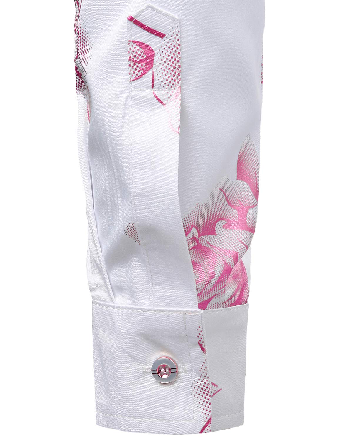 Camisa de vestir casual Pink Rose floral estampado Button Up de manga larga para hombre