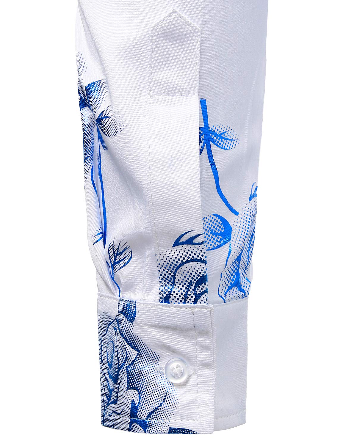 Camisa de vestir casual Blue Rose floral estampado Button Up de manga larga para hombre