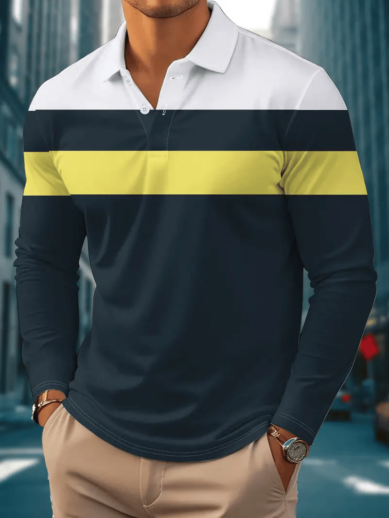 Camisa polo ejecutivo casual a rayas de manga larga para hombre