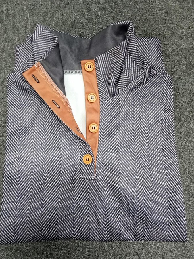 Sudadera Western vintage Herringbone estampado Design Stand cuello con botones para hombre