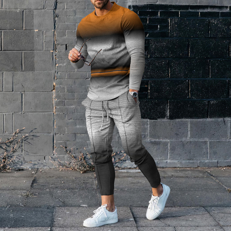 Camiseta de moda de manga larga And pantalónconjunto de dos piezas para hombre