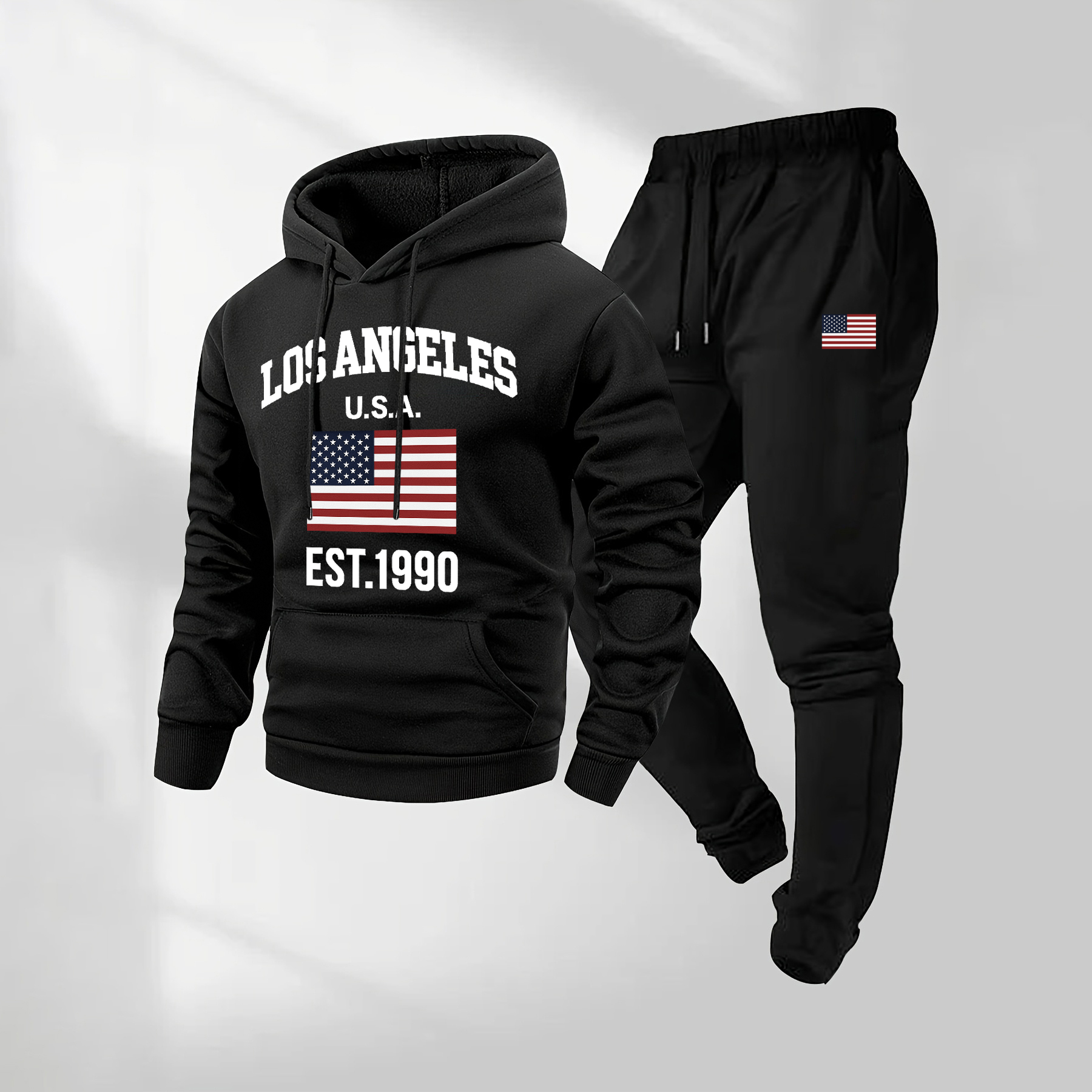 Sudadera con capucha Los Angeles USA Letter estampado and Drawstring Sweatpantalón Set, Menswear, casual Athletic de manga larga Hooded chaqueta & Trousers for Fall & Winter, Clothing for para uso diario Wear, Sportswear Indoor para exterior, Tracksuit, Athleisure para hombre