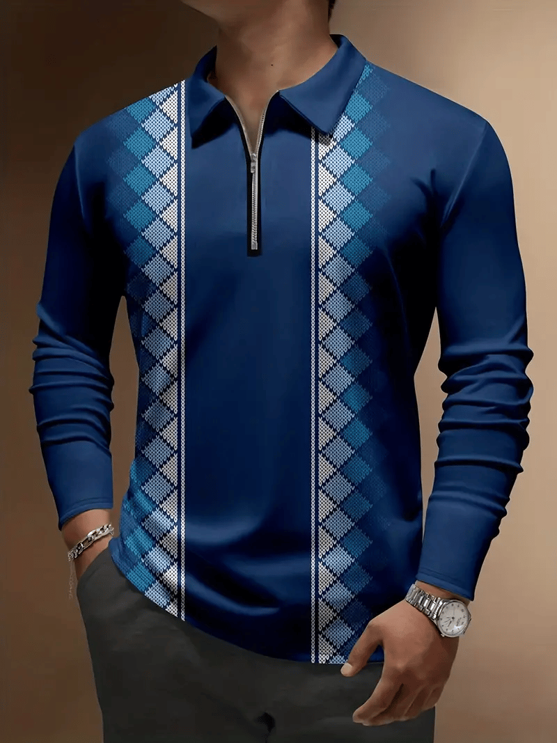Camisa polo Trendy ejecutivo a rayas cierre para hombre