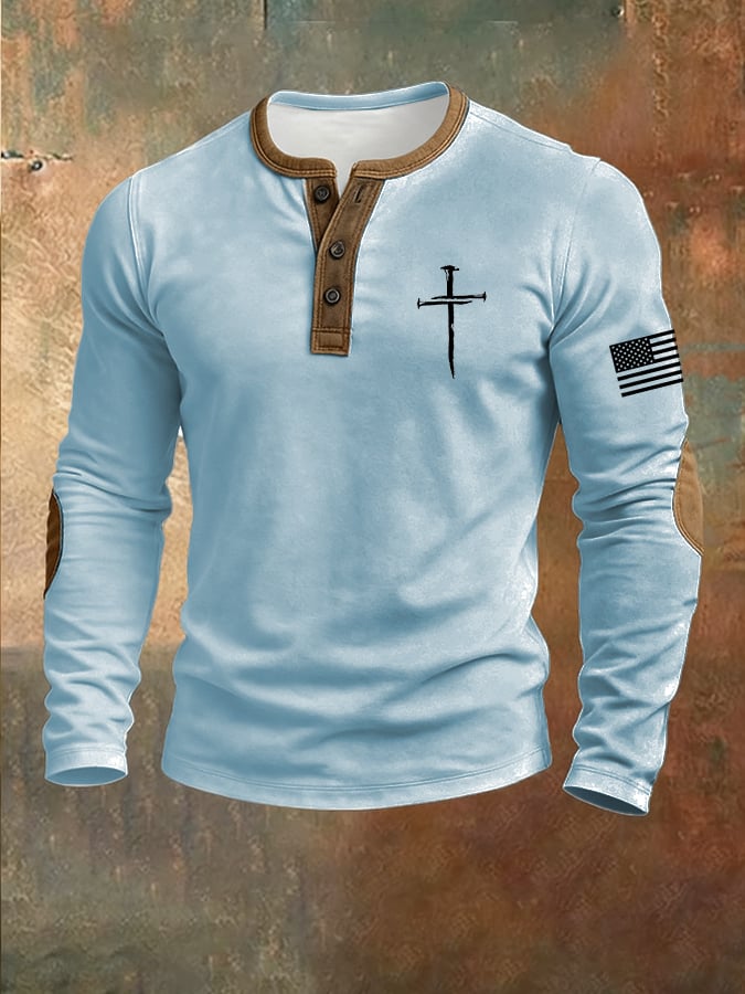 Faith estampado Henley Top para hombre