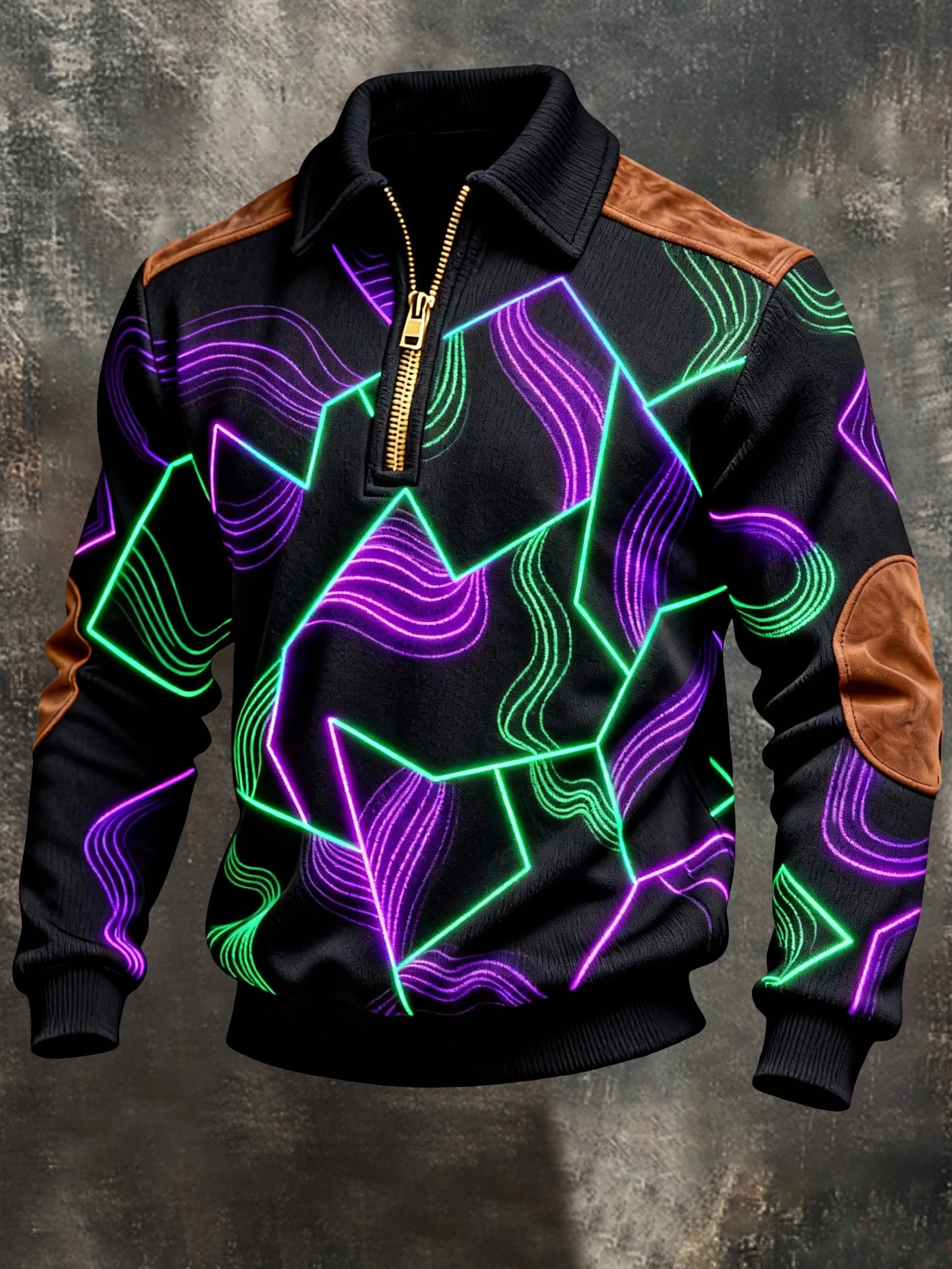 Sudadera vintage Color-Block estampado con cierre con gorrasucha para hombre