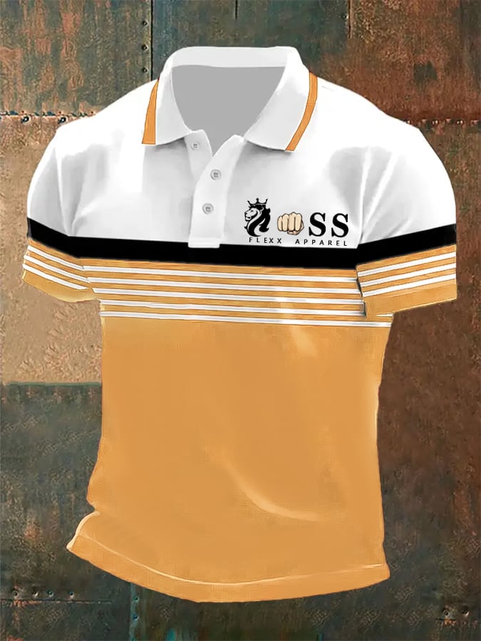 Camisa polo retro Letter estampado casual para hombre