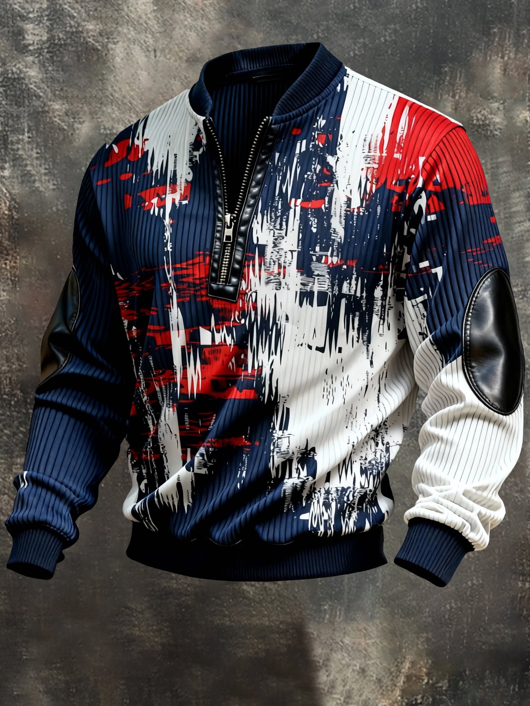 Sudadera vintage Color-Block estampado con cierre con gorrasucha para hombre