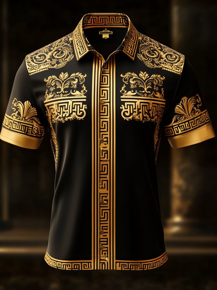 Camisa satén Luxe estampado de manga corta Button para hombre