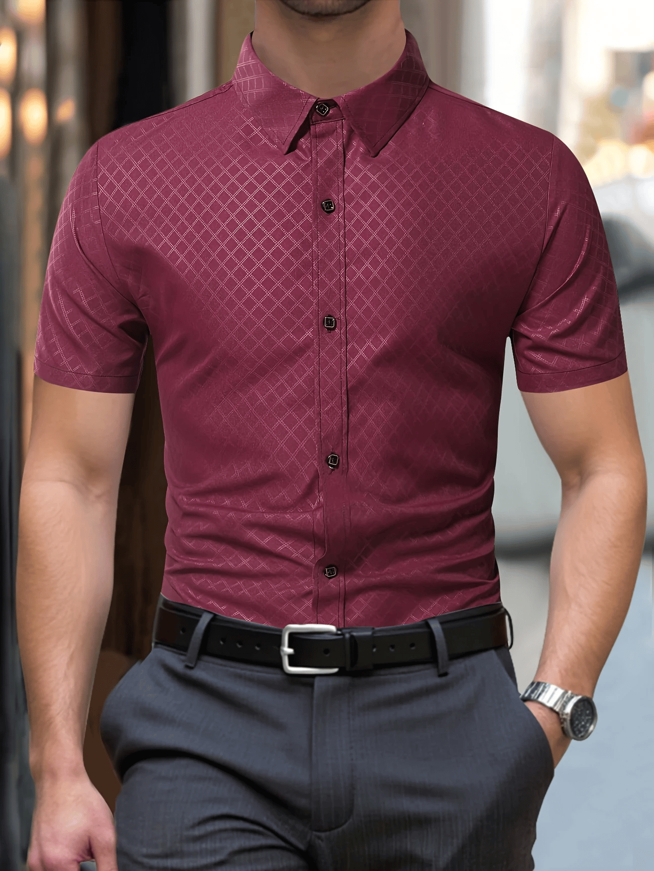 Camisa ejecutivo casual Button de manga corta para hombre