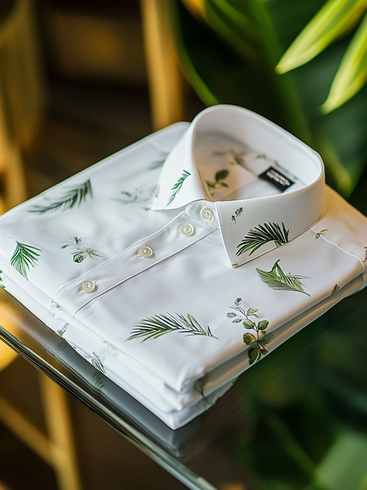 Camisa ejecutivo casual Leaf solapa de manga corta para hombre