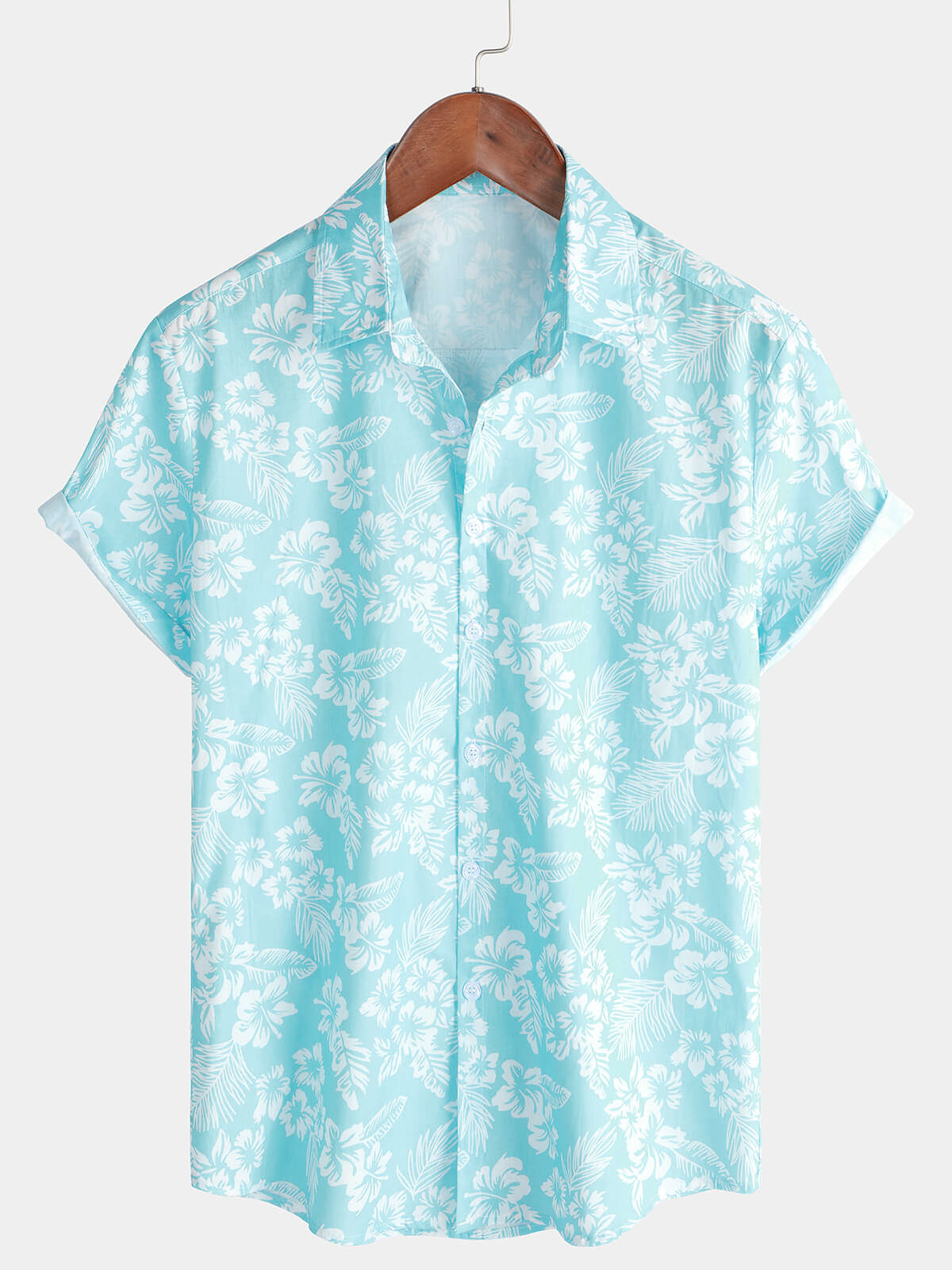 Camisa Holiday Blue Hawaiian floral Button Up de manga corta para hombre