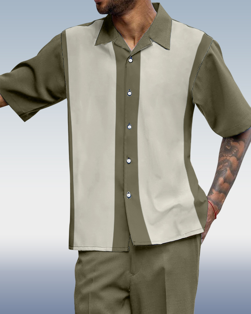 Green Vertical rayas estampado de manga corta Walking Suit