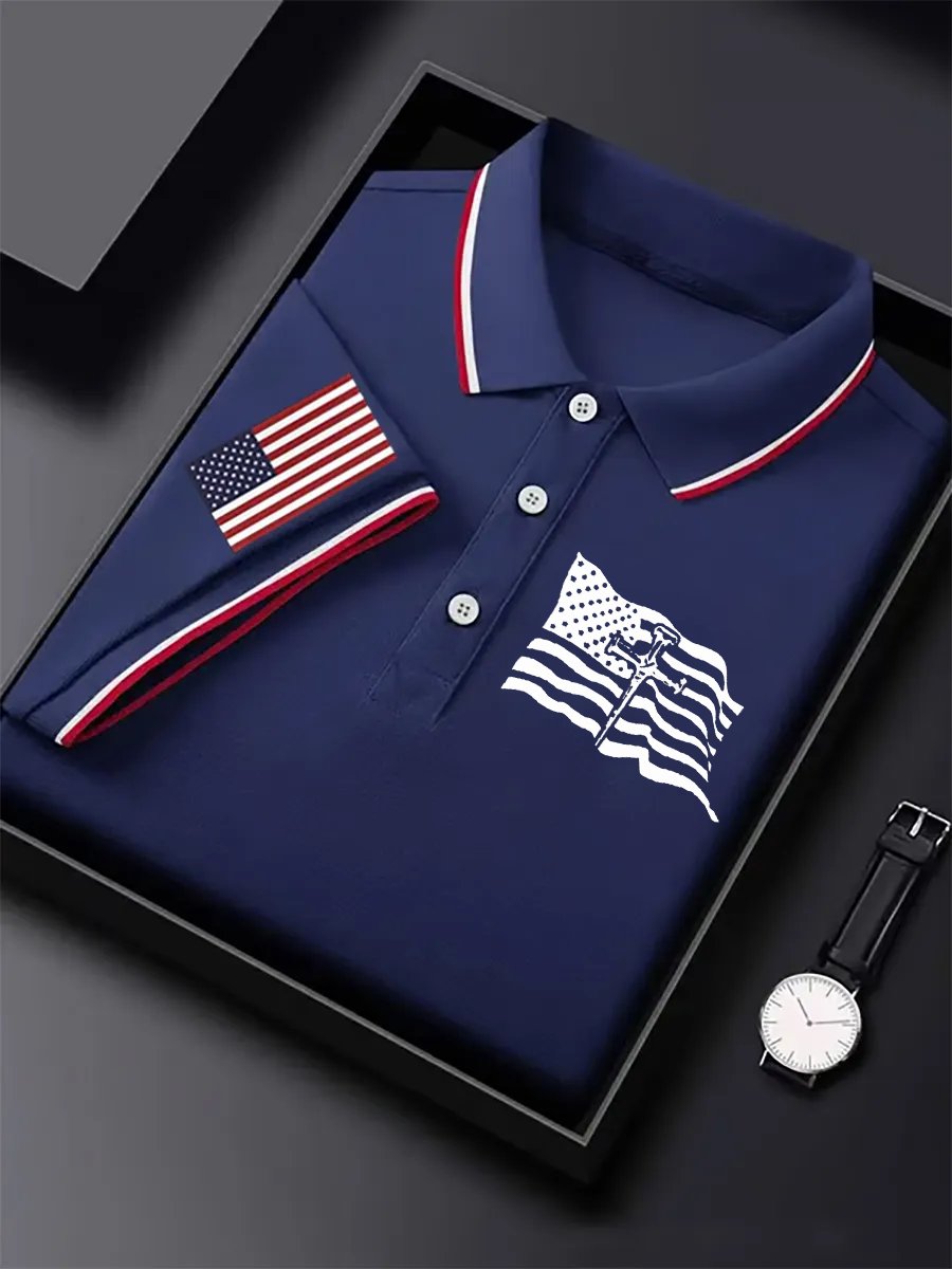 Camisa polo retro Independence Day Cross estampado para hombre