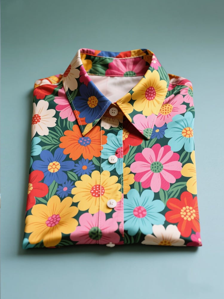 Camisa ejecutivo casual floral solapa de manga corta para hombre