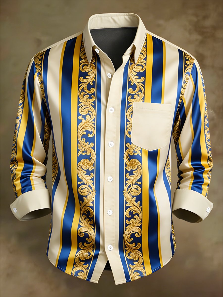 Camisa retro ejecutivo casual Baroque a rayas de manga larga para hombre