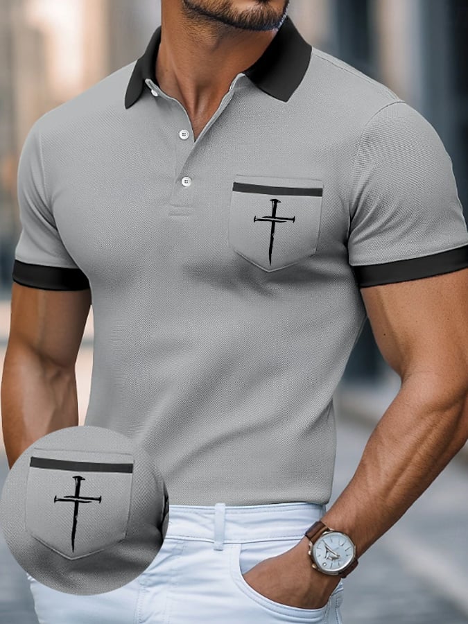 Camisa polo Faith Cross estampado casual (With bolsillos) para hombre