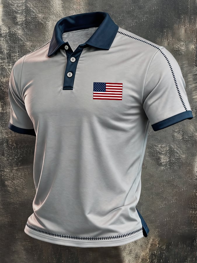 Camisa polo retro "Patriot" Color-Block de manga corta para hombre