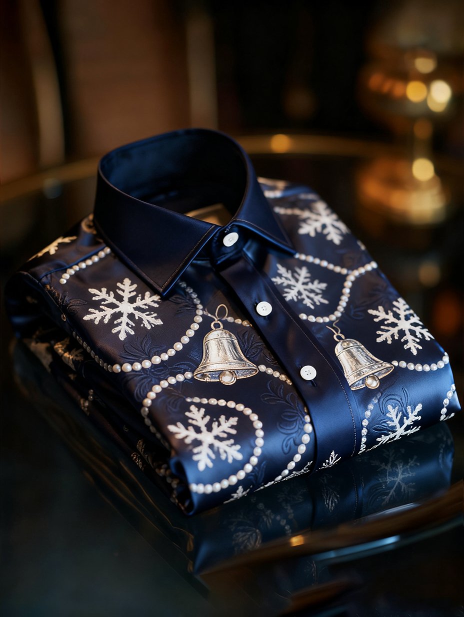 Camisa de lujo Christmas Party de manga larga con botones para hombre
