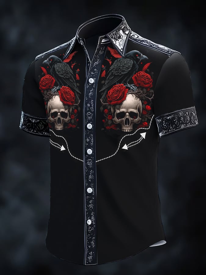 Camisa retro Western estampado de manga corta para hombre