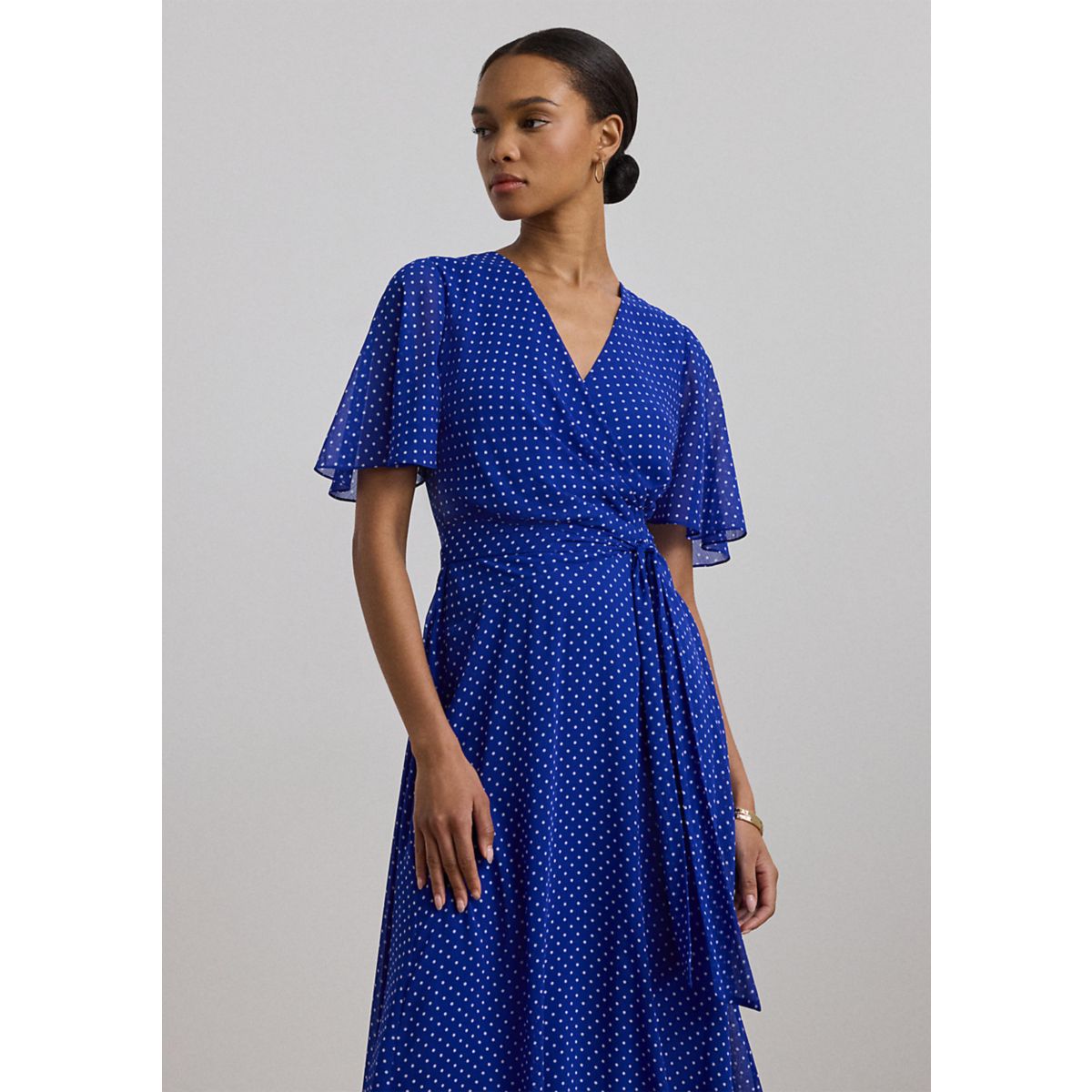 Polka Dot Belted Crinkle Georgette Dress - 3