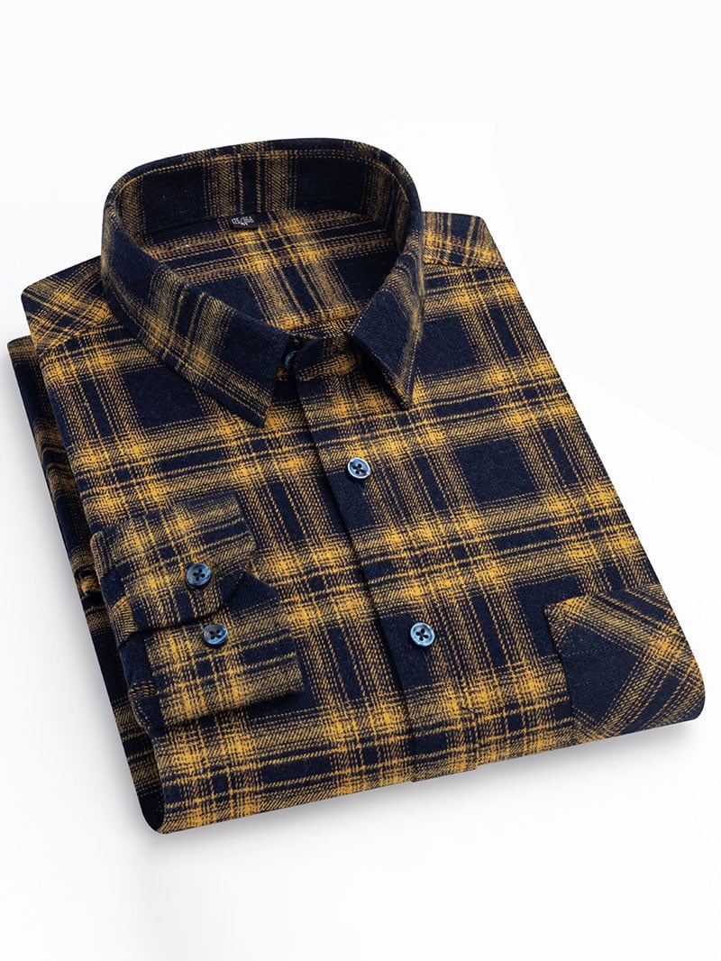 Camisa retro a cuadros de algodón para hombre