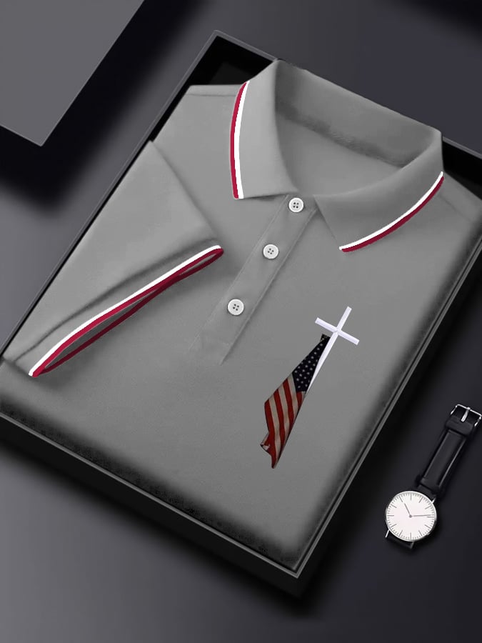 Camisa polo Flag Cross estampado para hombre