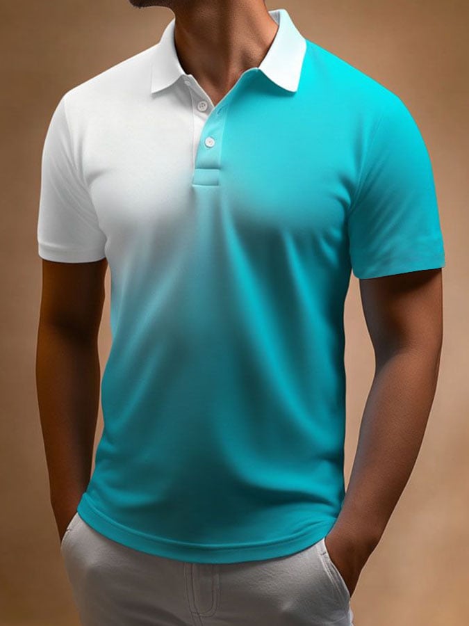 Camisa polo casual clásico Contrast Color estampado ejecutivo de manga corta para hombre