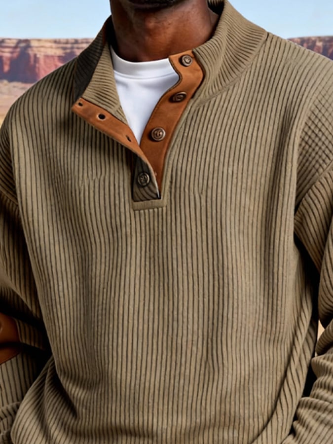 Sudadera vintage pana stand-cuello para hombre