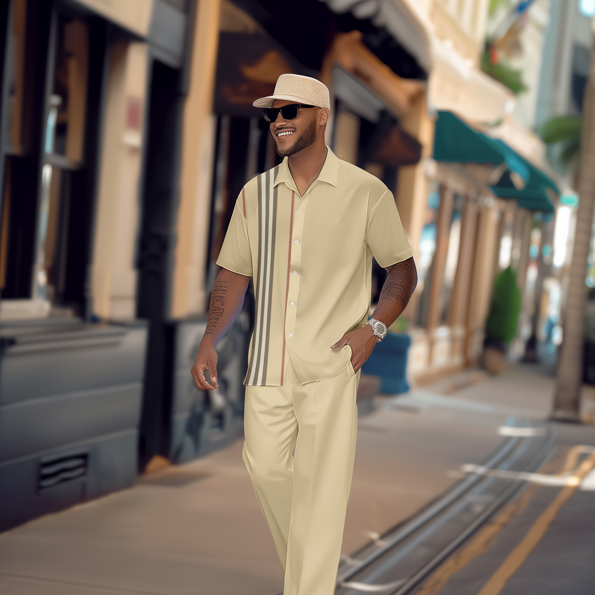 Camisa Gorgeous en bloques de color de manga corta Walking Suit 1156 para hombre