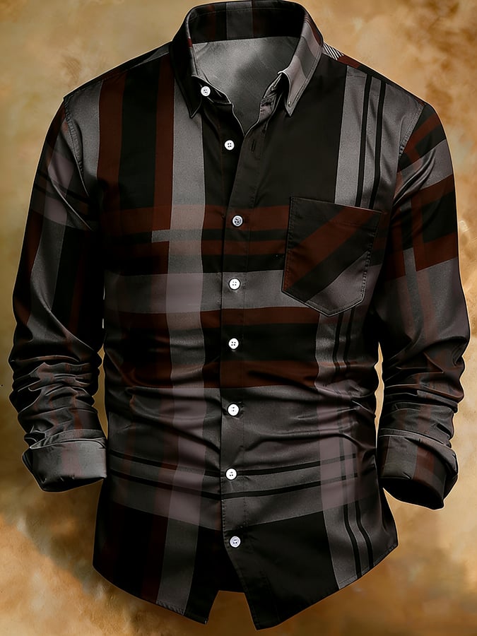 Camisa retro Abstract Art estampado Comfortable ejecutivo Style para hombre
