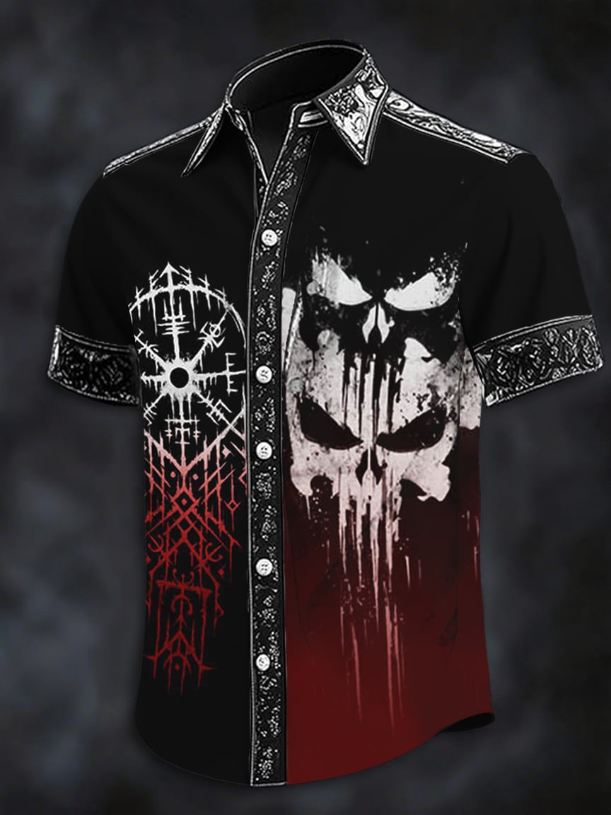 Camisa Dark Skull estampado casual de manga corta para hombre