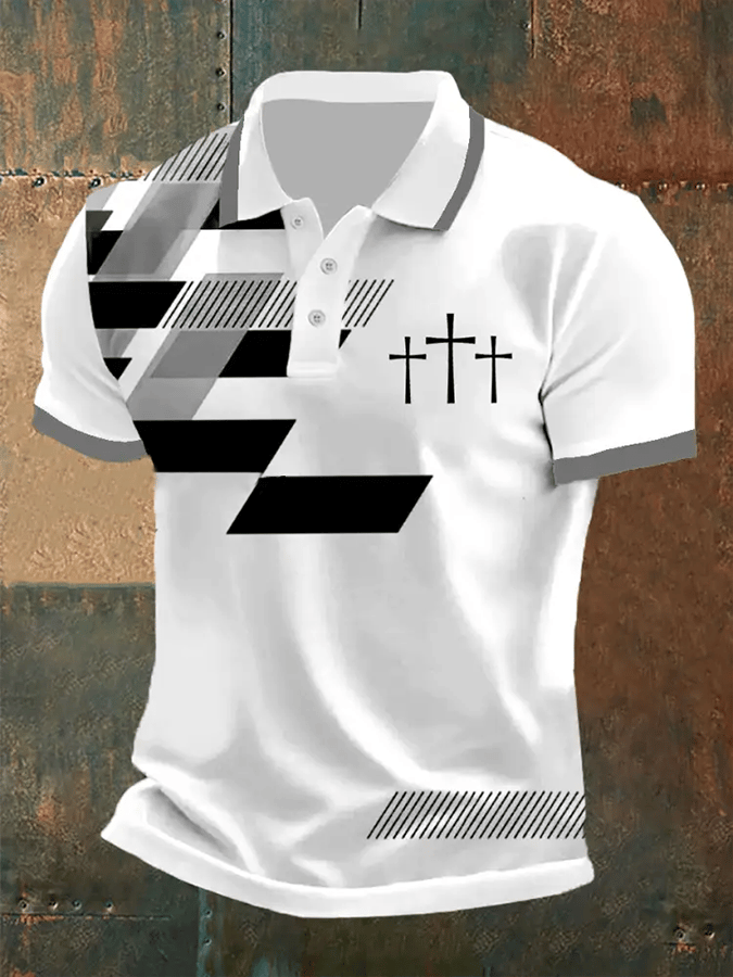 Camisa polo retro Faith casual estampado para hombre
