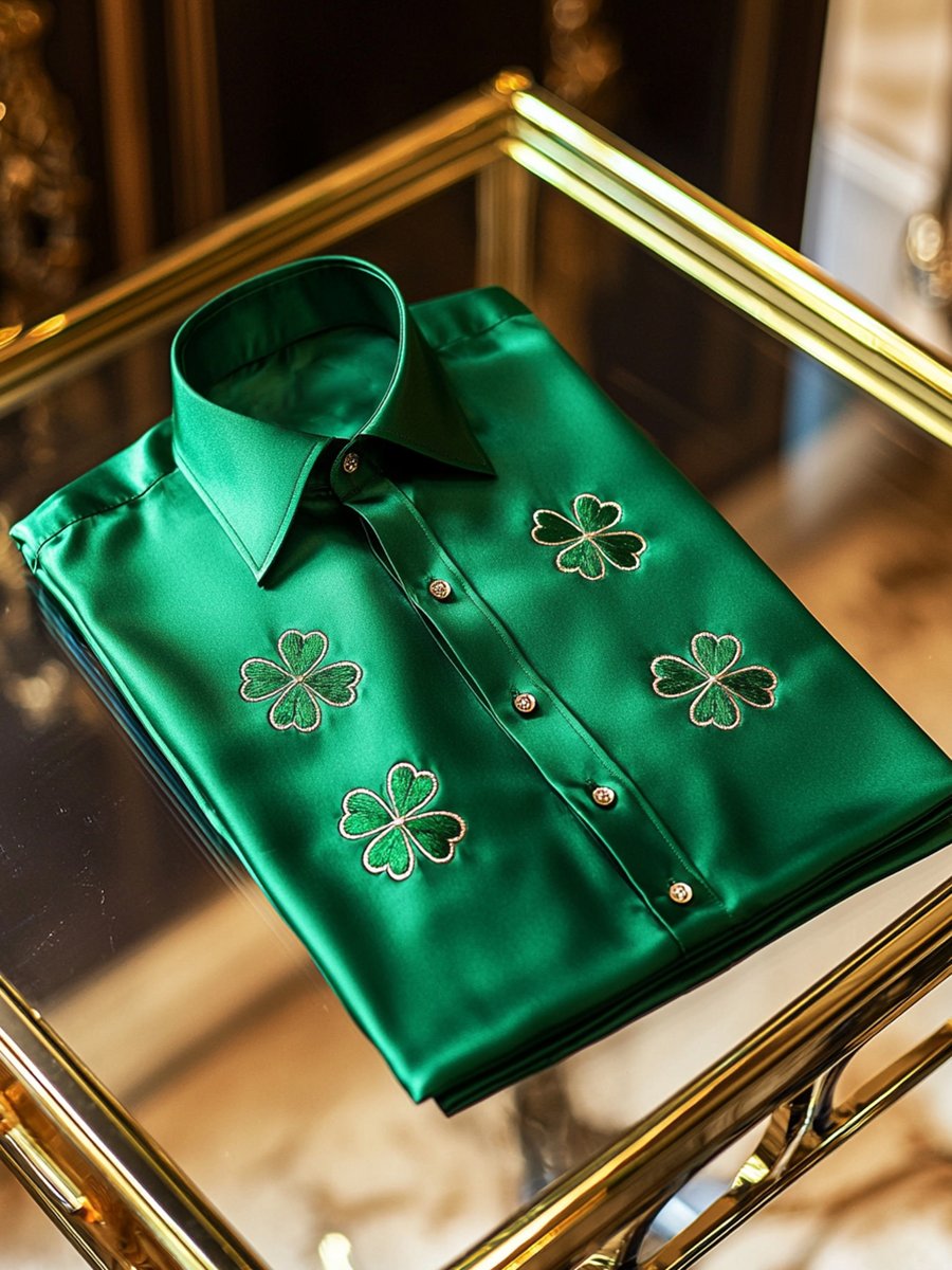 Camisa St. Patrick's satén de lujo ejecutivo de manga larga para hombre