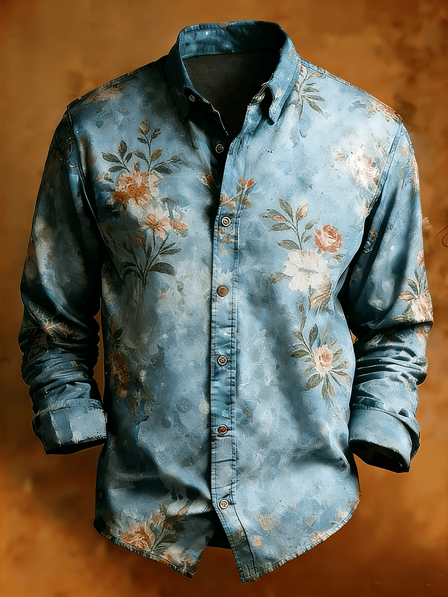Camisa retro Abstract Art estampado Comfortable ejecutivo Style para hombre