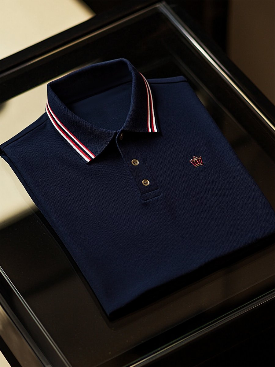 Camisa polo ejecutivo casual a rayas Button de manga corta para hombre