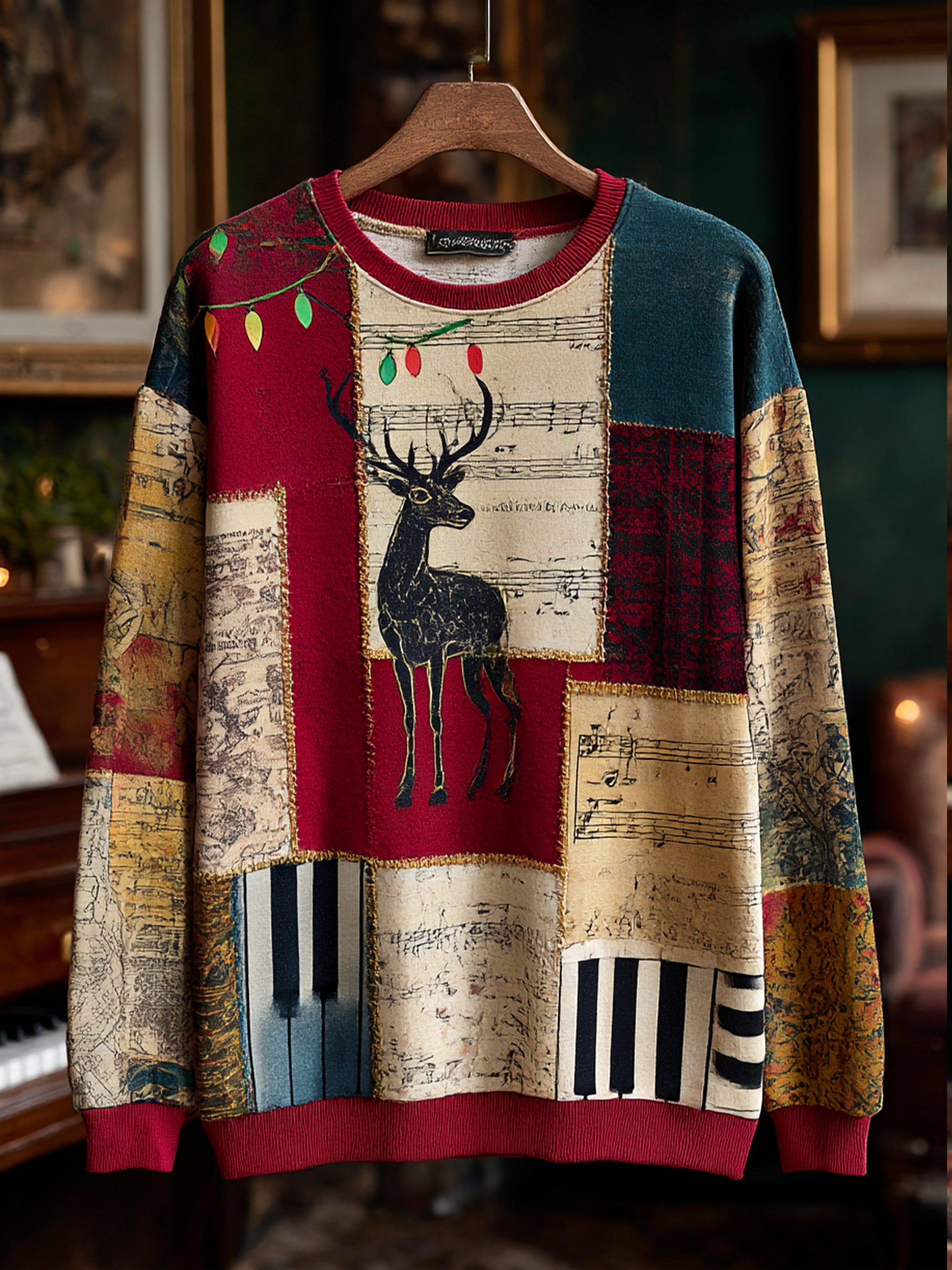 Sudadera retro casual Musical Note Christmas Party Art para hombre