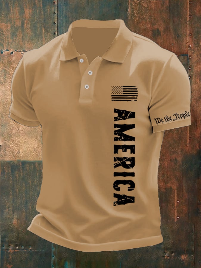 Camisa polo American Flag estampado para hombre