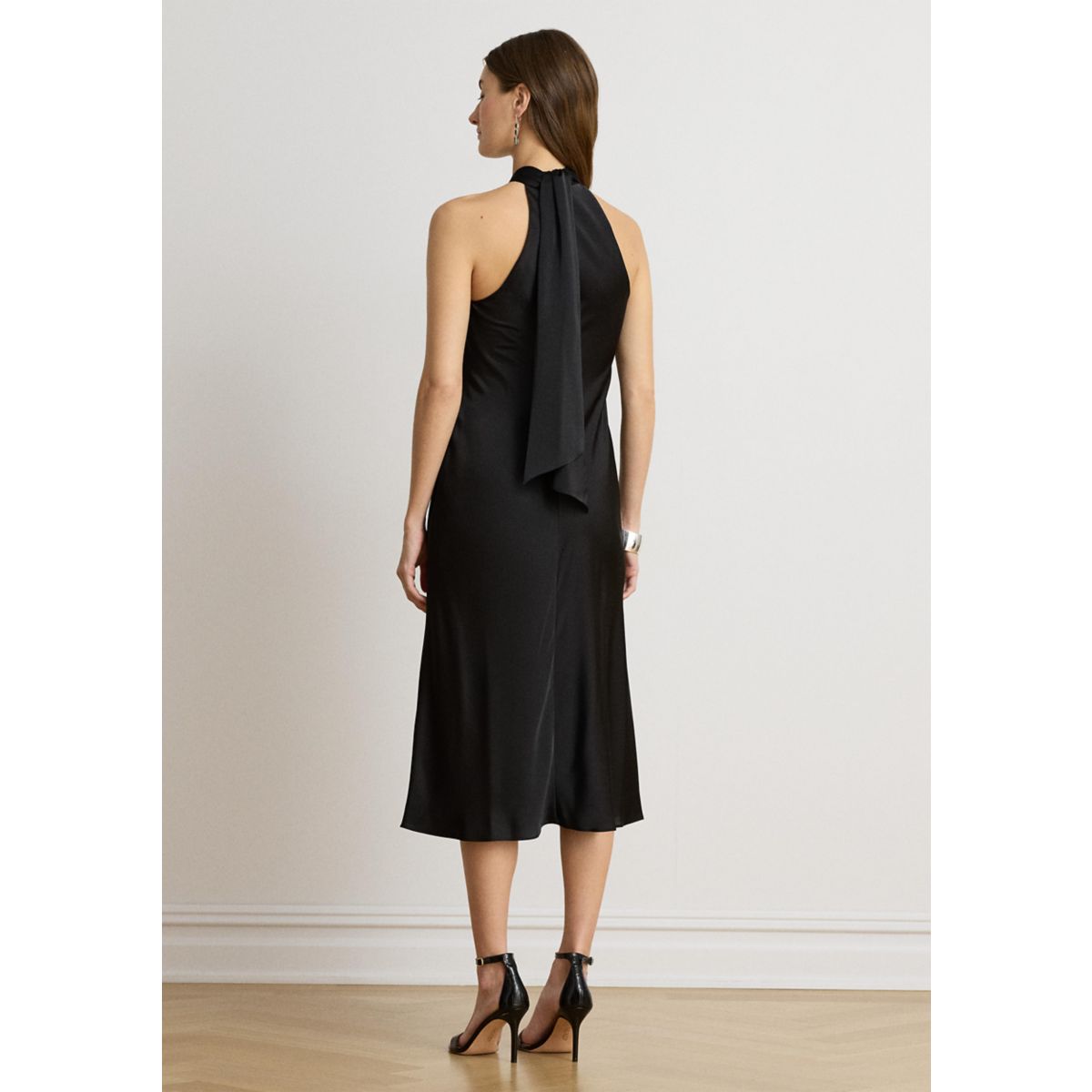 Tie-Back Charmeuse Halter Cocktail Dress - 2