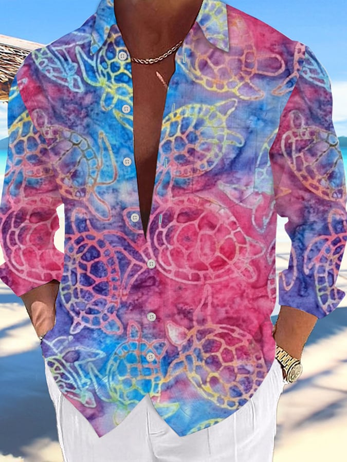 Camisa Hawaii Turtles estampado de moda Vacation And casual (With Pockets) para hombre