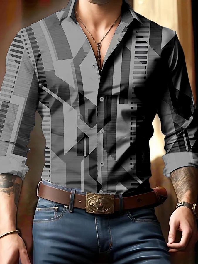 Camisa geométrico estampado ejecutivo para hombre
