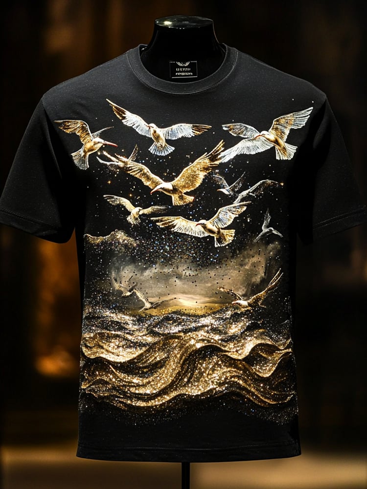 Camiseta Seagull Sequin ejecutivo estampado de manga corta para hombre