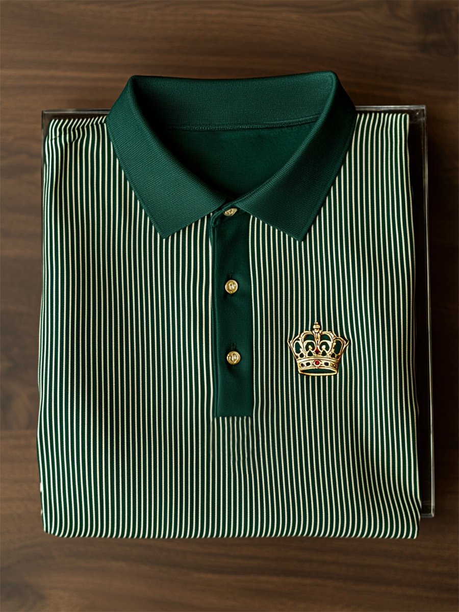 Camisa polo ejecutivo casual a rayas Button de manga corta para hombre