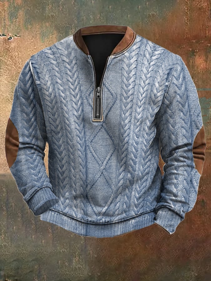 Sudadera vintage tejido estampado con cierre para hombre